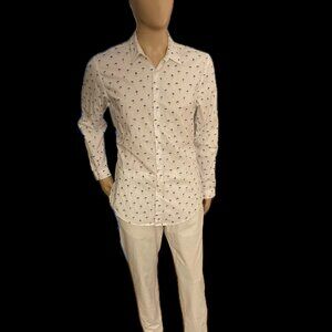 White Collared Shirt with Blue Flemingos Zara Man USA XL/ Mex. 44 Slim Fit